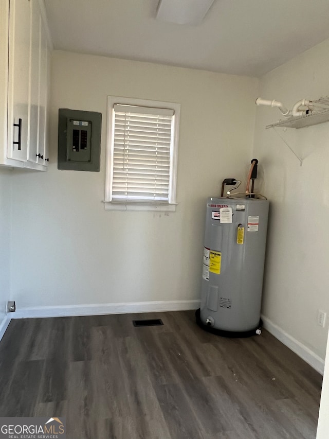 utility room with electric water heater and electric panel