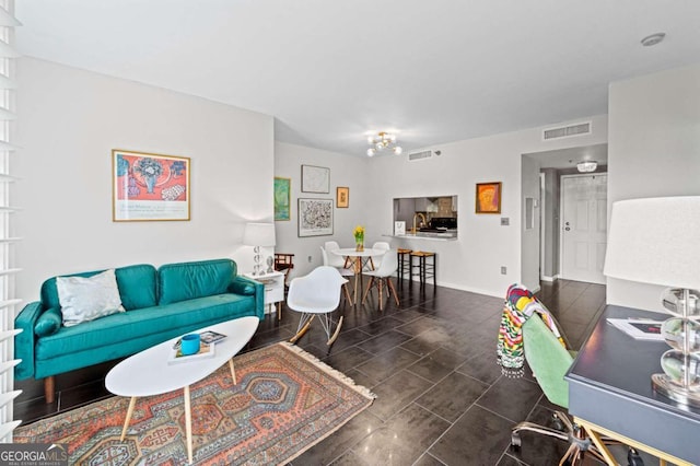 living room with dark wood-type flooring