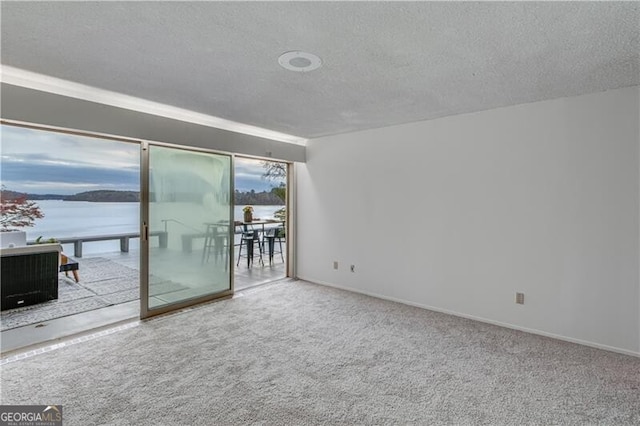 carpeted empty room featuring a textured ceiling