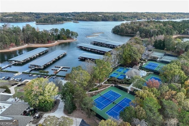 aerial view featuring a water view