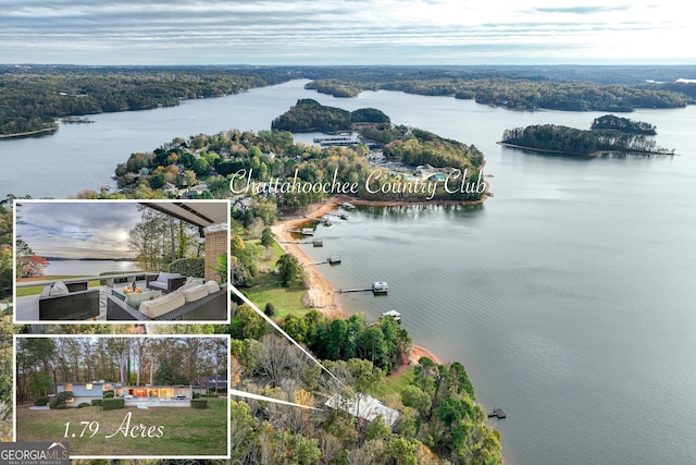 bird's eye view featuring a water view