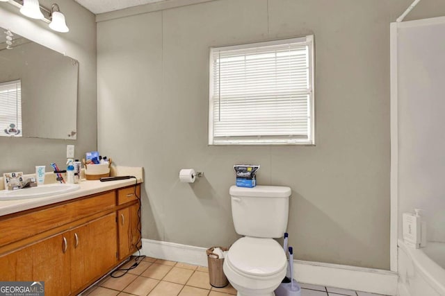 bathroom with tile patterned floors, vanity, and toilet