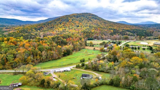 birds eye view of property with a mountain view and a rural view