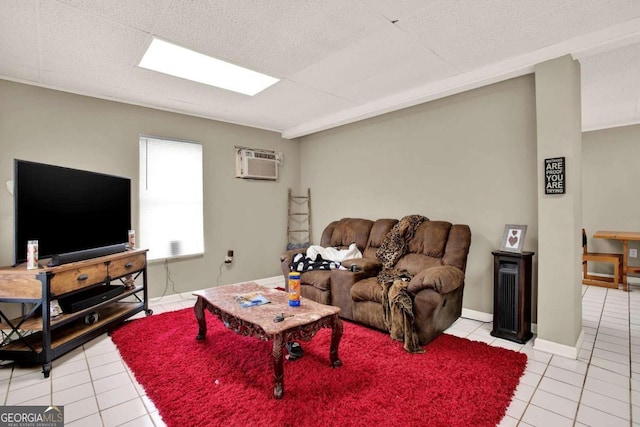 tiled living room with a wall mounted AC