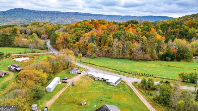 aerial view with a mountain view and a rural view