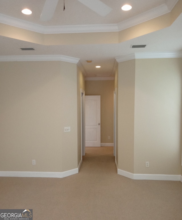 interior space featuring carpet floors and ornamental molding