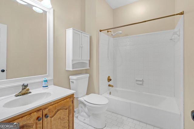 full bathroom with tile patterned flooring, vanity, toilet, and tiled shower / bath