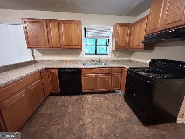 kitchen with sink and black appliances