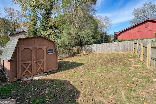 view of yard with a shed