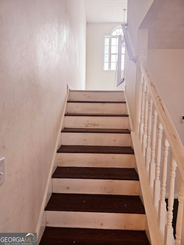 stairway with wood-type flooring