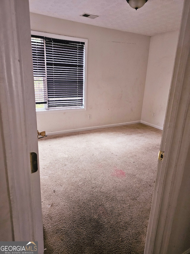 empty room with carpet flooring and a textured ceiling