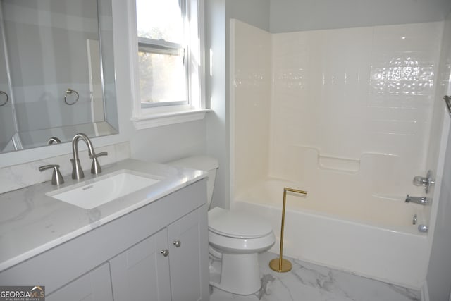 full bathroom featuring vanity, toilet, and shower / tub combination