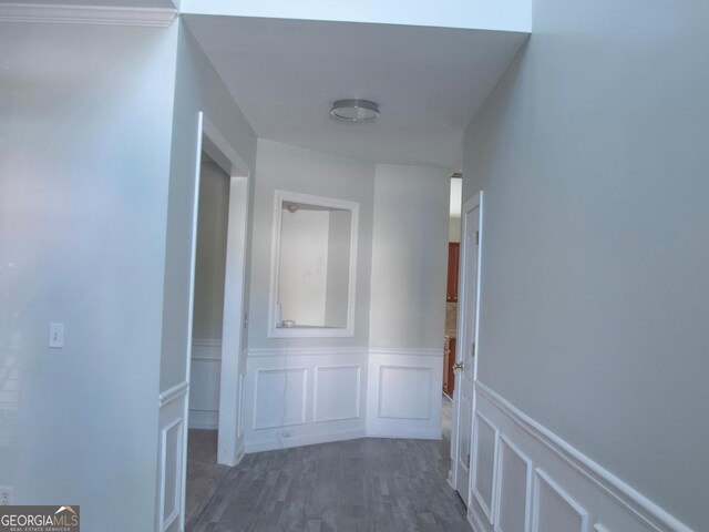 hall featuring dark wood-type flooring