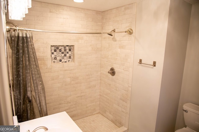 bathroom featuring toilet and a shower with curtain