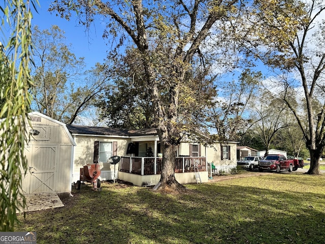 exterior space featuring a storage unit