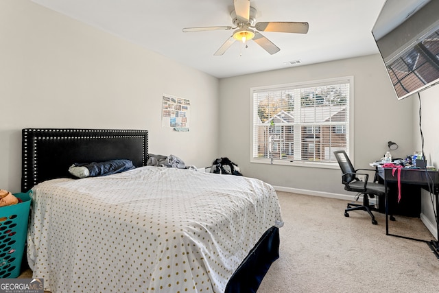 bedroom with carpet flooring and ceiling fan