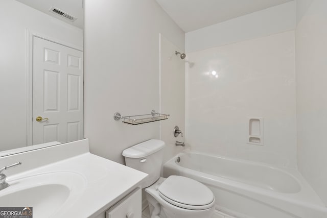 full bathroom with vanity, bathtub / shower combination, and toilet