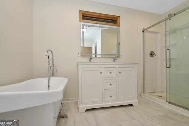 bathroom with vanity and plus walk in shower