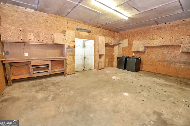 basement featuring a workshop area