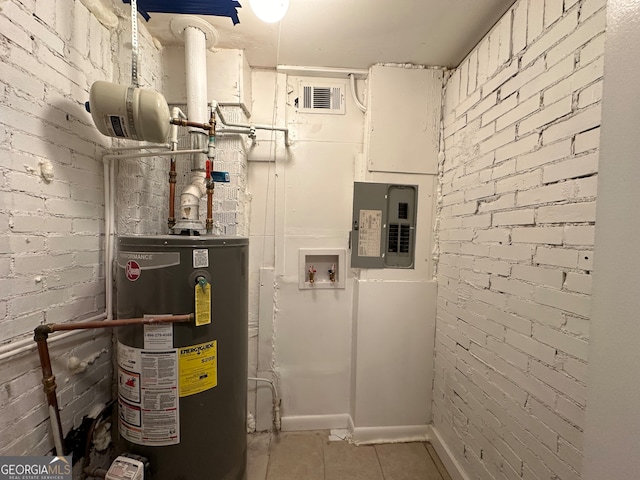 utility room featuring electric panel and water heater