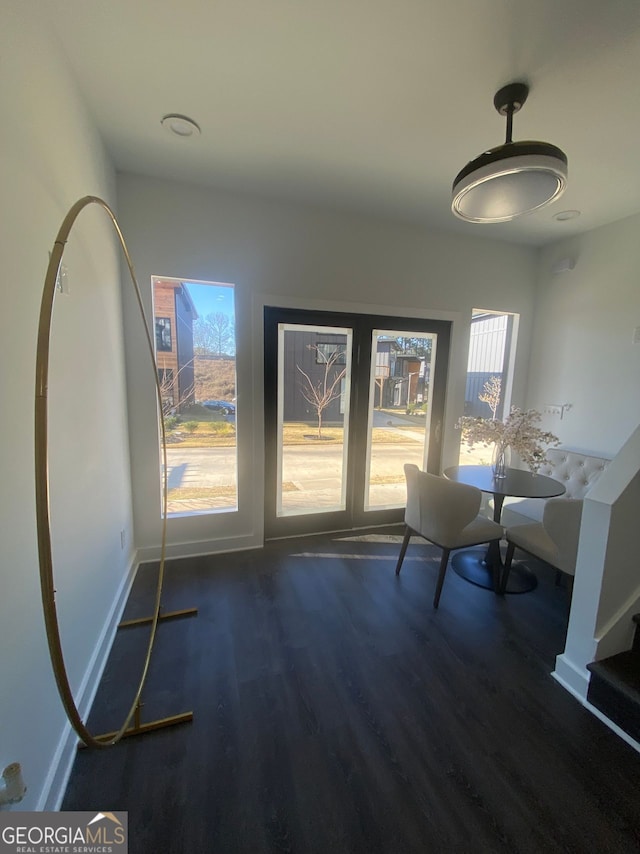 interior space with dark hardwood / wood-style floors