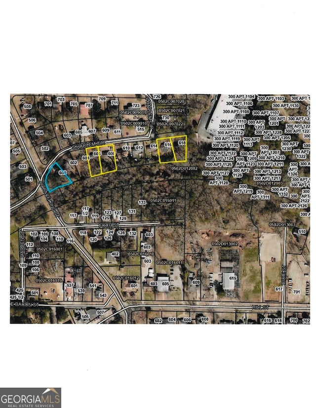 600 S Harlem, Lagrange, GA 30240 - aerial map of property and surrounding area with property parcel outlined