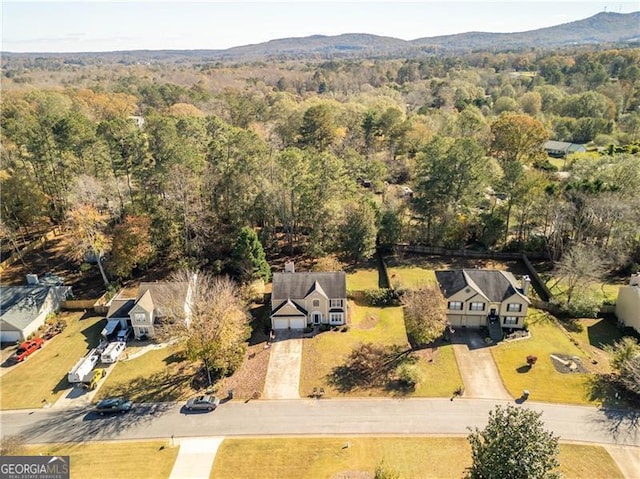 birds eye view of property featuring a mountain view