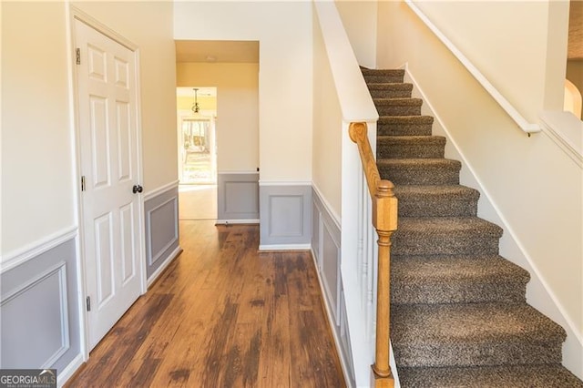 stairway with wood-type flooring