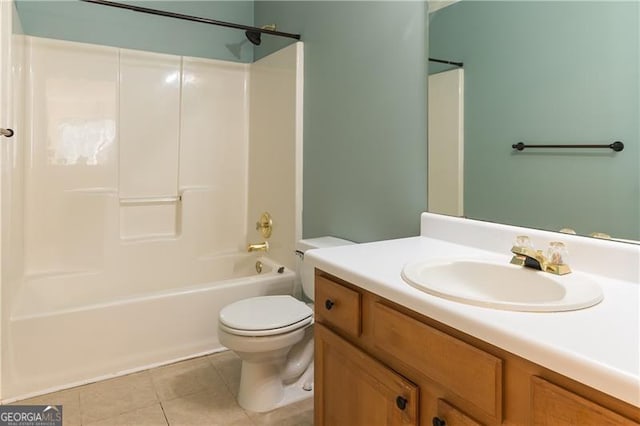 full bathroom featuring tile patterned flooring, vanity, shower / bath combination, and toilet