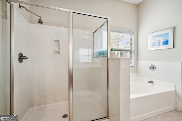 bathroom with plus walk in shower