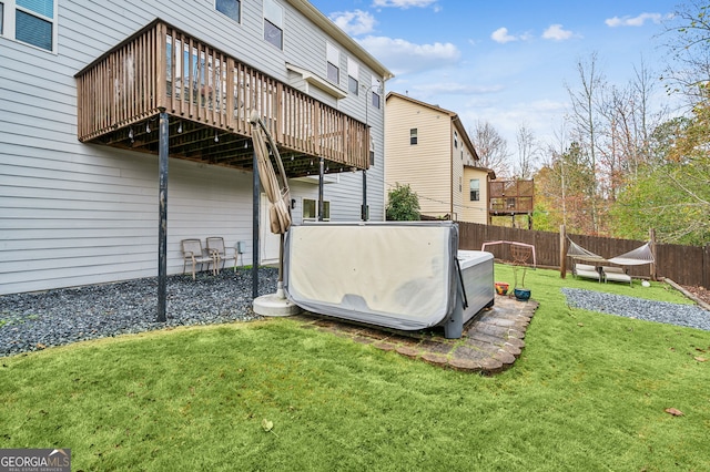 view of yard featuring a wooden deck