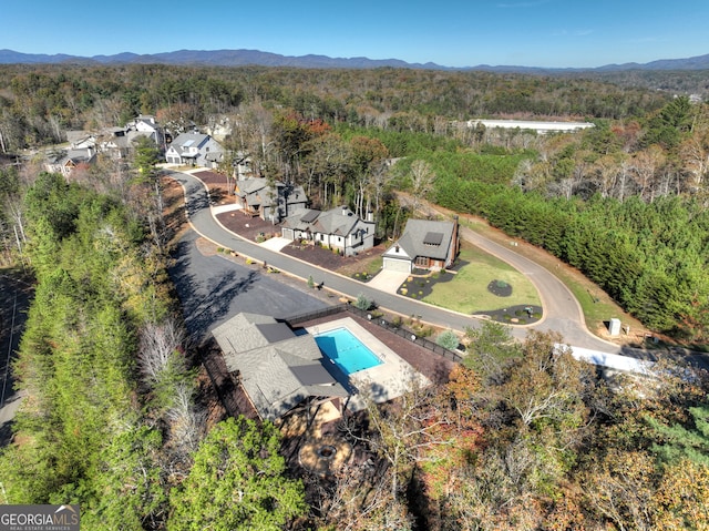 birds eye view of property featuring a mountain view