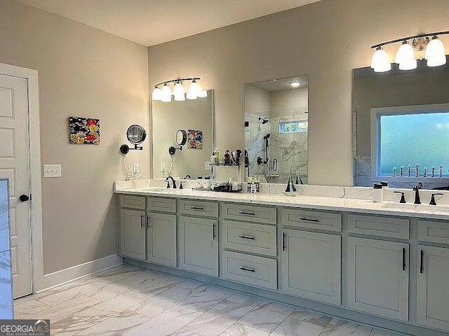 bathroom with vanity and an enclosed shower