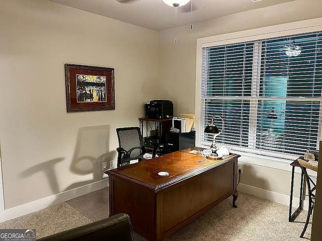 office area with ceiling fan