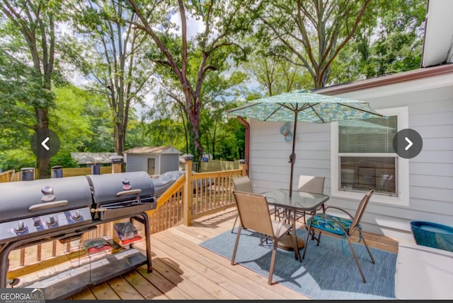 deck with a shed