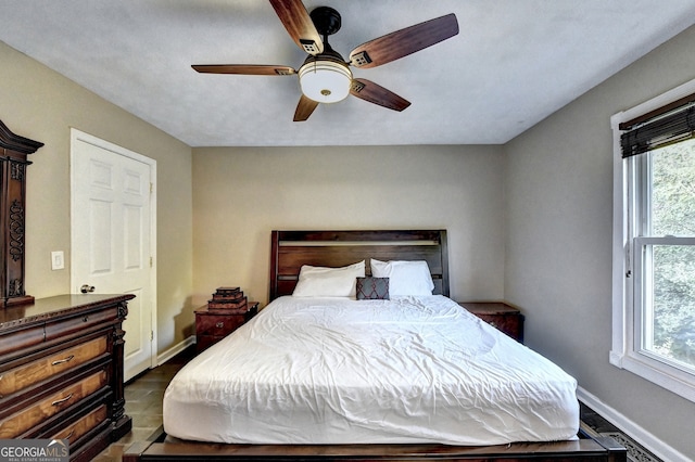 bedroom featuring ceiling fan