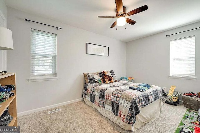 bedroom with carpet flooring and ceiling fan