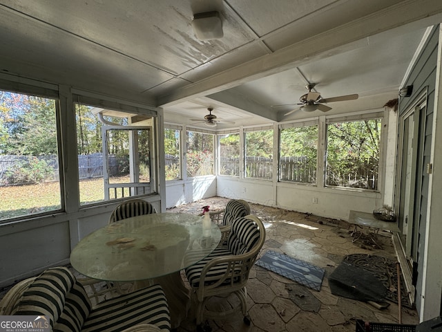 sunroom / solarium featuring a wealth of natural light and ceiling fan