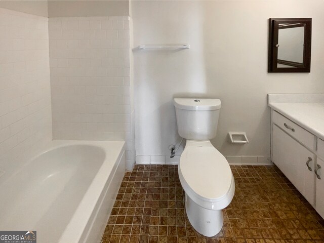 full bathroom with shower / bathing tub combination, vanity, and toilet