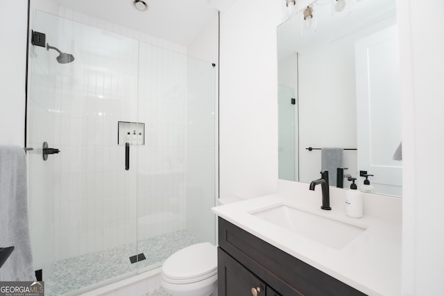 bathroom with vanity, toilet, and walk in shower