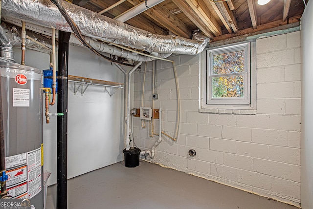 basement featuring gas water heater