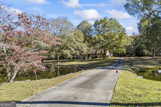 view of street featuring a water view