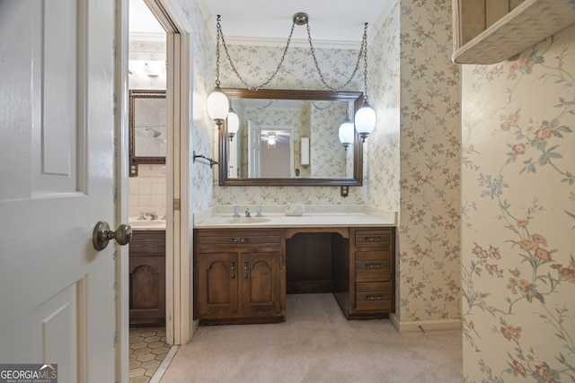 bathroom featuring vanity and ornamental molding