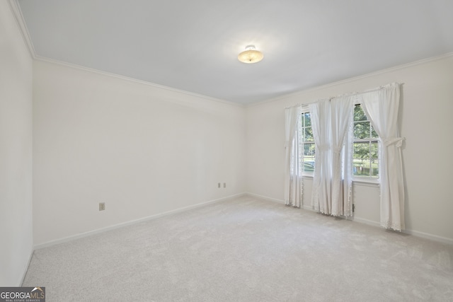 carpeted empty room with ornamental molding