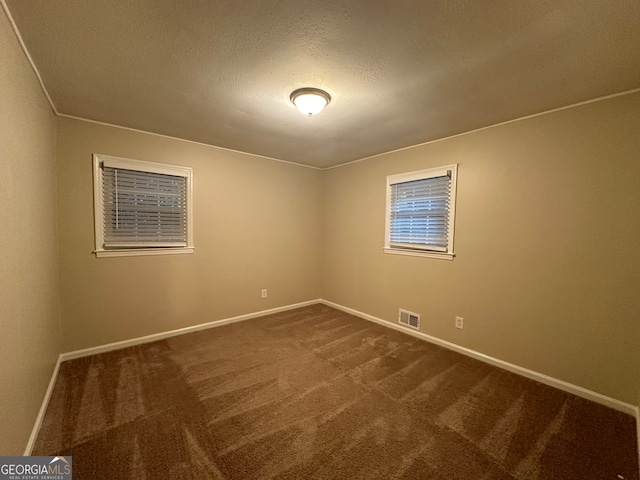 empty room with carpet and a textured ceiling