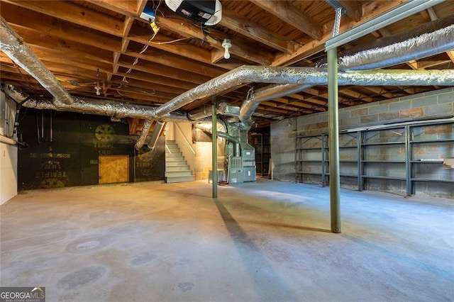 basement with heating unit