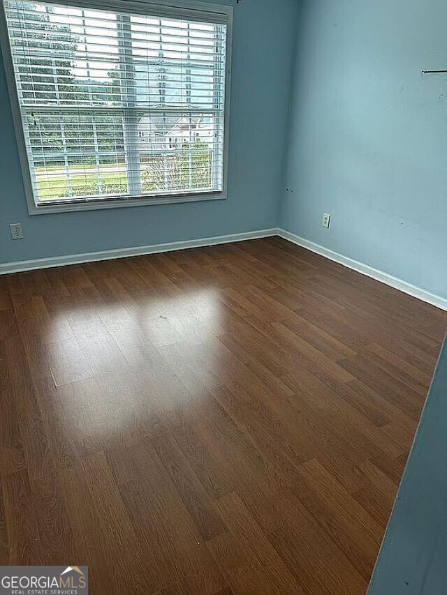 spare room featuring a healthy amount of sunlight and dark hardwood / wood-style floors