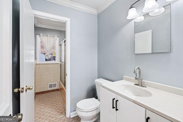 1396 Gale Dr, Norcross, GA 30093 - full bath with vanity, ornamental molding, and combined bath / shower with glass door
