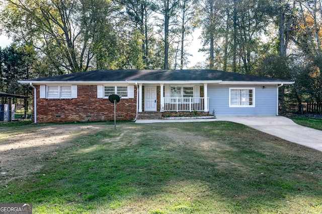 1396 Gale Dr, Norcross, GA 30093 - ranch-style home featuring covered porch, a front lawn, and brick siding