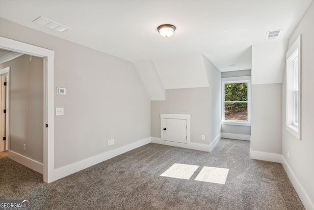 bonus room with light colored carpet and lofted ceiling